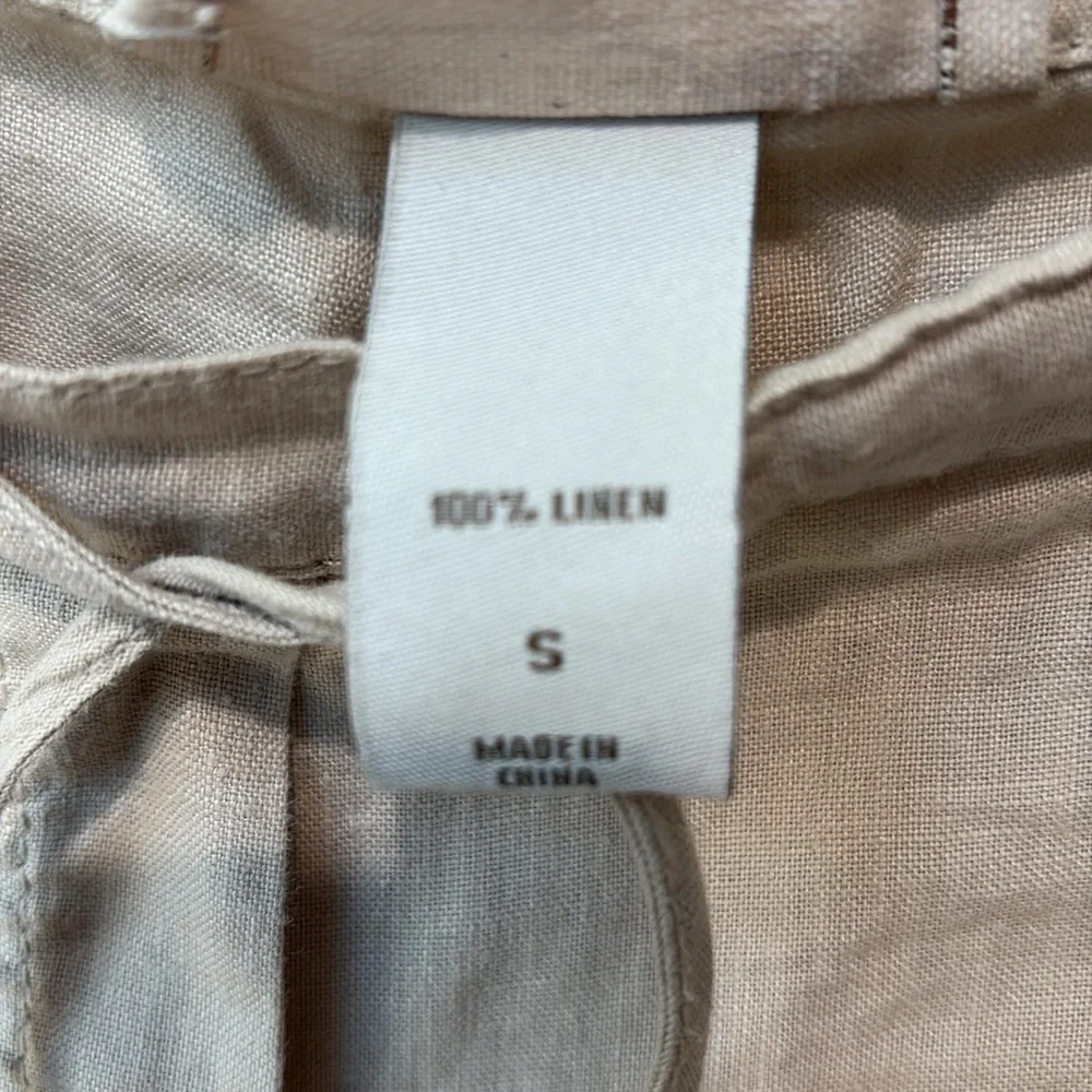 LONDONJEAN Tan 100% linen Chinos wide leg drawstring Lightweight S